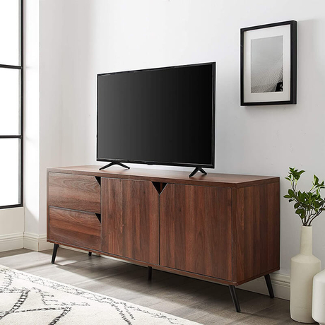 Meuble TV en bois avec armoires et tiroirs pour téléviseurs jusqu'à 64 pouces à écran plat Console TV universelle Salon Étagères de rangement Centre de divertissement