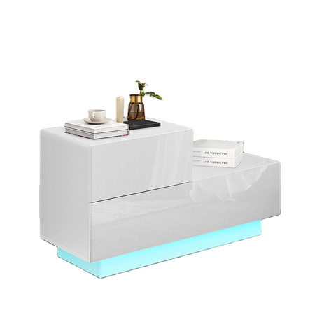 High Gloss Nights stand Unit LED Lights Modern Bedroom Furniture 2 Tiroirs Tables de chevet